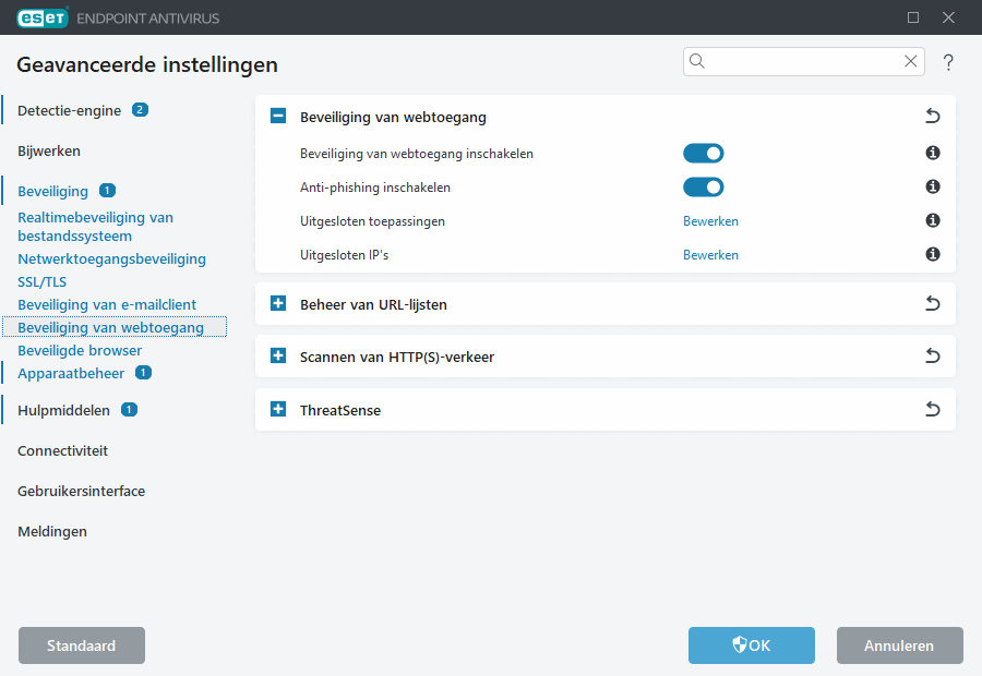 Geavanceerde instellingen voor Netwerktoegangsbeveiliging