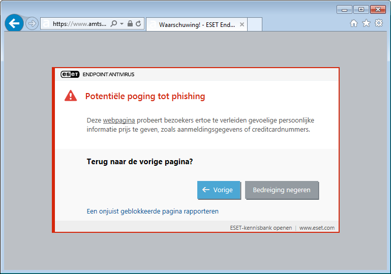 Potentiële poging tot phishing