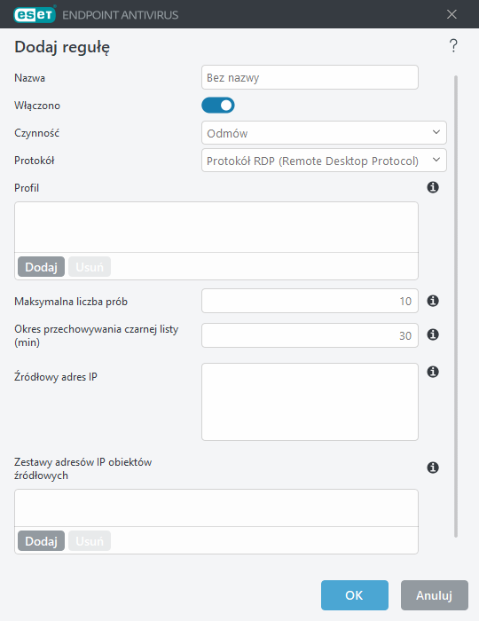 Dodaj regułę ochrony przed atakami typu brute force