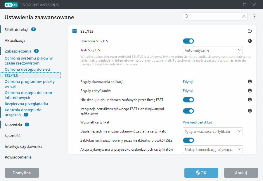 Ustawienia zaawansowane protokołu SSL/TLS