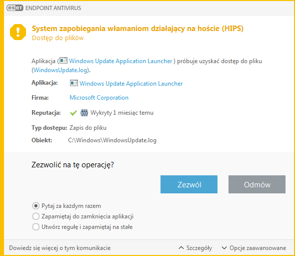 Powiadomienie systemu HIPS