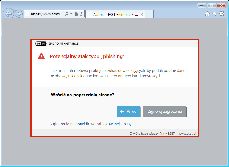 Potencjalny atak typu „phishing”