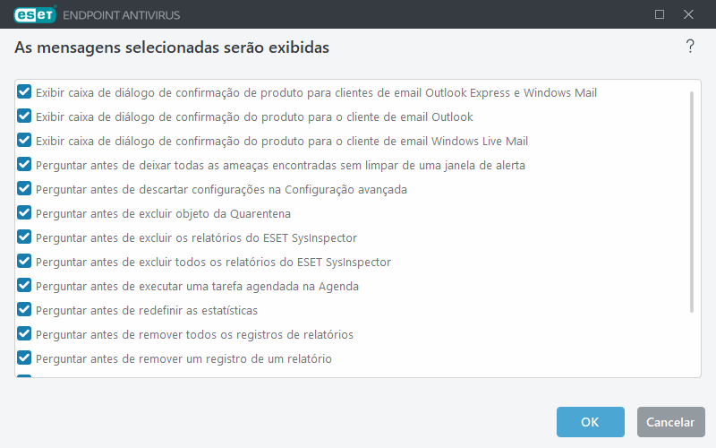 Mensagens de confirmação