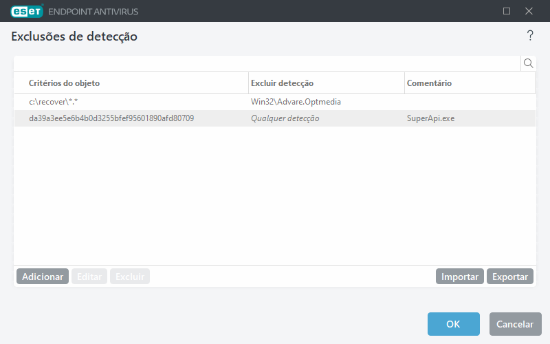Exclusões de detecção