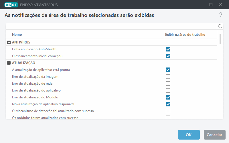Notificações na área de trabalho
