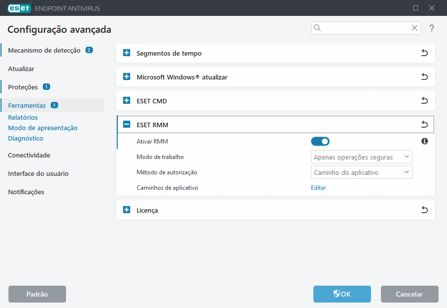 Configuração avançada ESET RMM