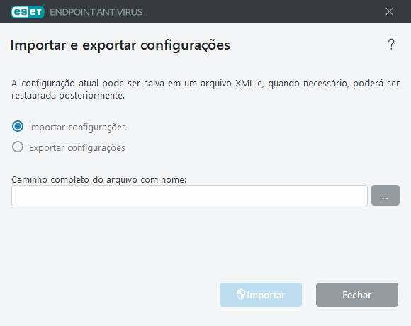 Importar e exportar configurações