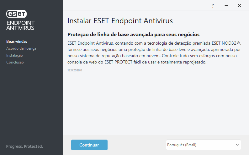 Boas-vindas de instalação