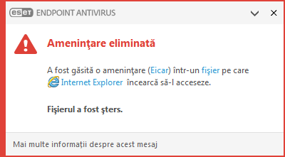 Fereastră de notificare - Amenințare eliminată