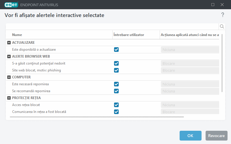 Listă de alerte interactive