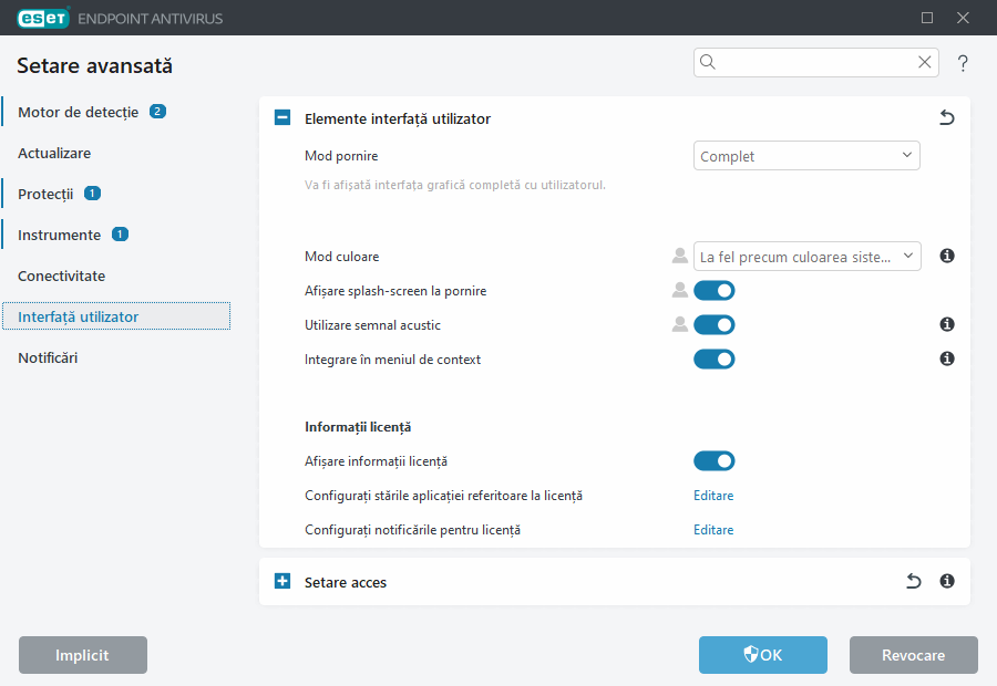 Setare avansată elemente de interfață utilizator