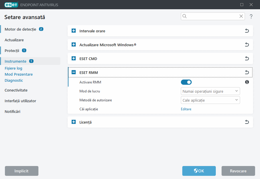 Setare avansată ESET RMM