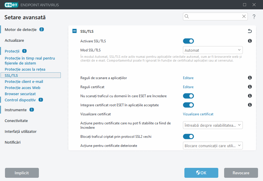Setare avansată SSL/TLS