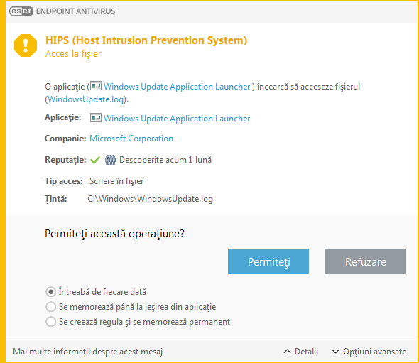 Notificare sistem de prevenire a intruziunilor la nivel host