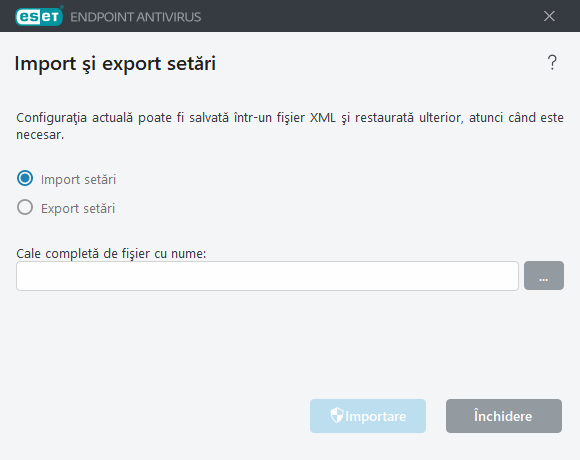 Importarea și exportarea setărilor