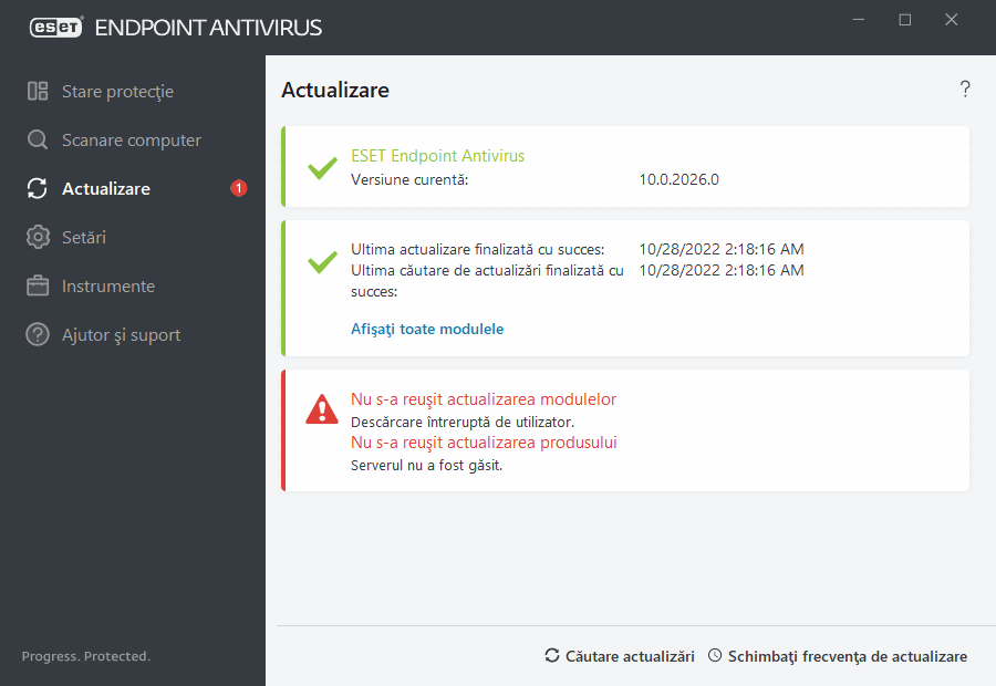 Nu s-a reușit actualizarea modulului