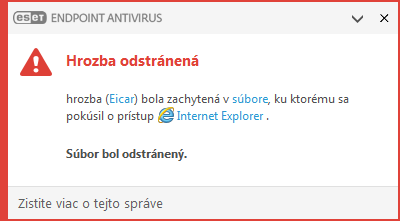 Okno oznámenia – hrozba odstránená