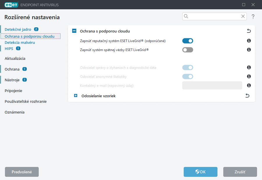 Rozšírené nastavenia ESET LiveGrid®