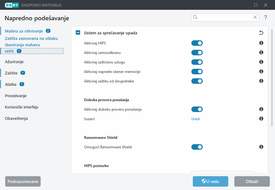Napredno podešavanje Sistema za sprečavanje upada zasnovanog na hostu