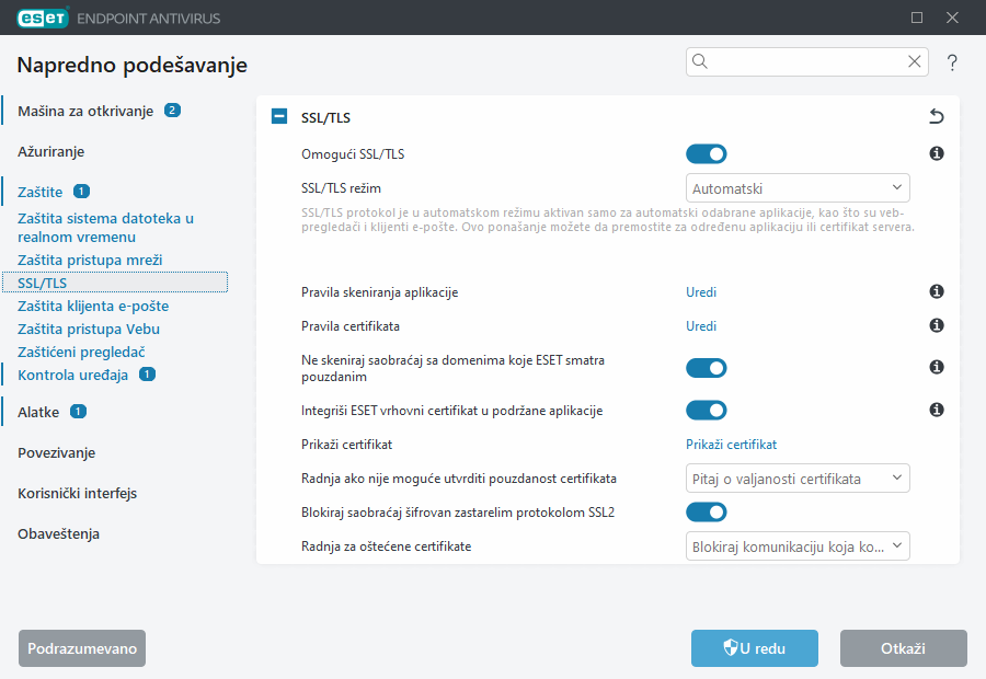 Napredno podešavanje za SSL/TLS
