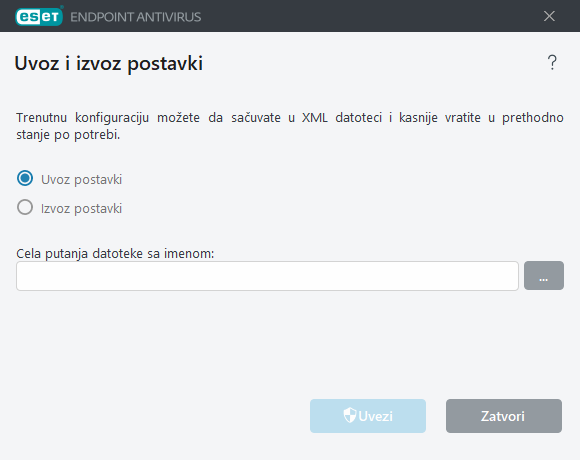 Uvoz i izvoz postavki