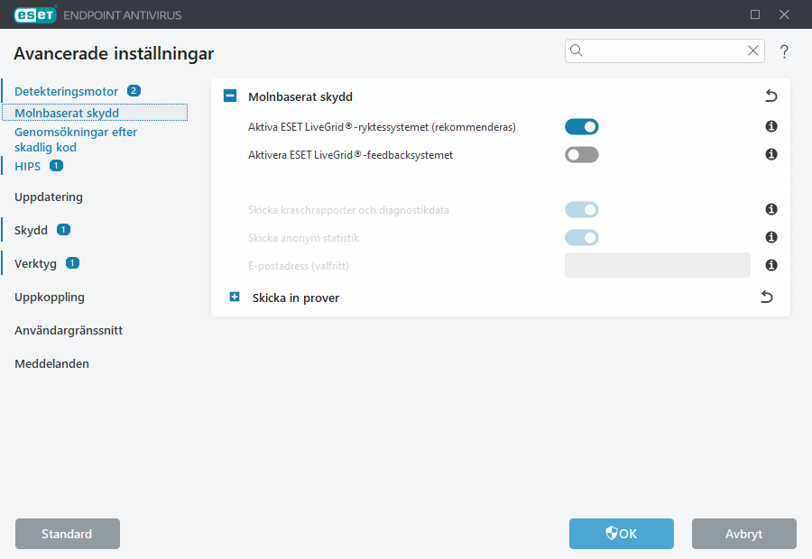 Avancerade inställningar för ESET LiveGrid®