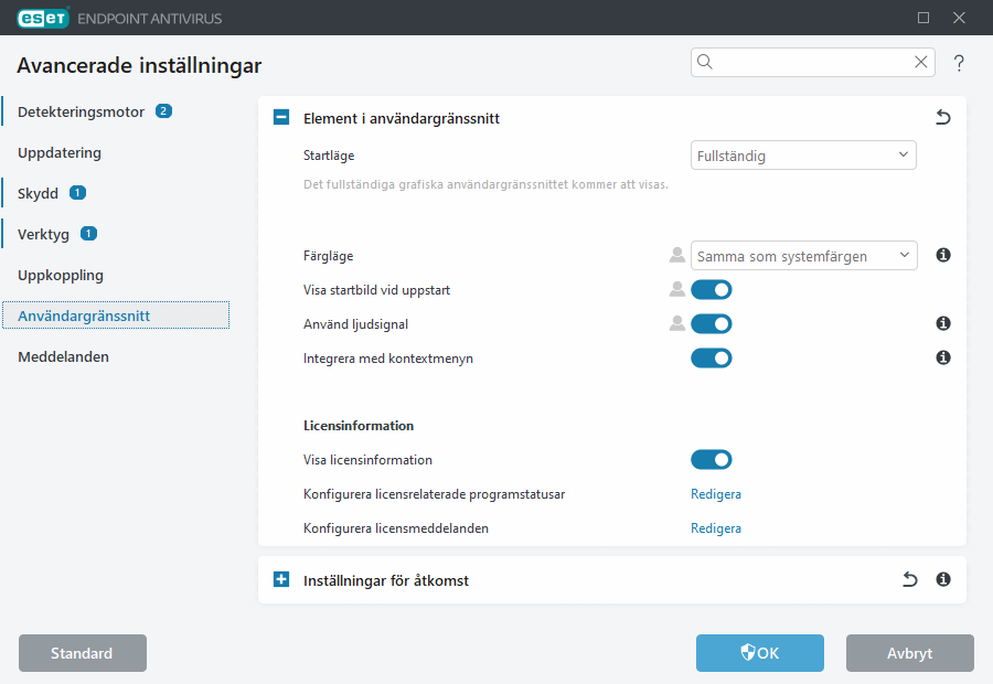 Avancerade inställningar för användargränssnittselement