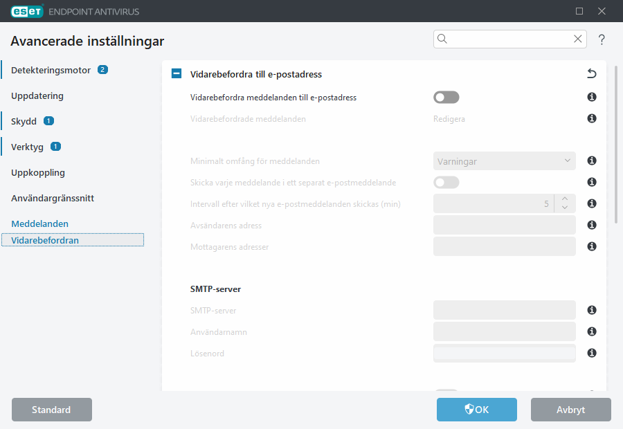 Avancerade inställningar för vidarebefordran
