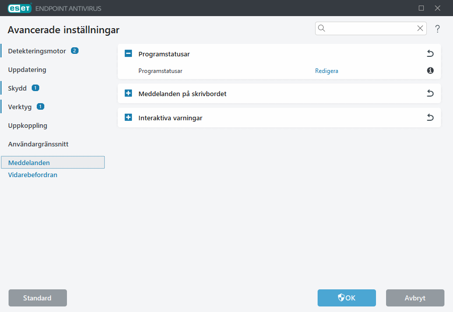 Avancerade inställningar för meddelanden