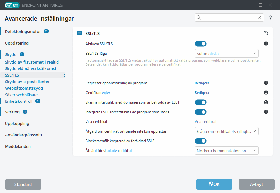 Avancerade inställningar för SSL/TLS