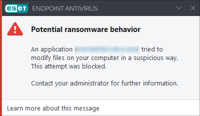 Meddelande om potentiellt ransomware-beteende