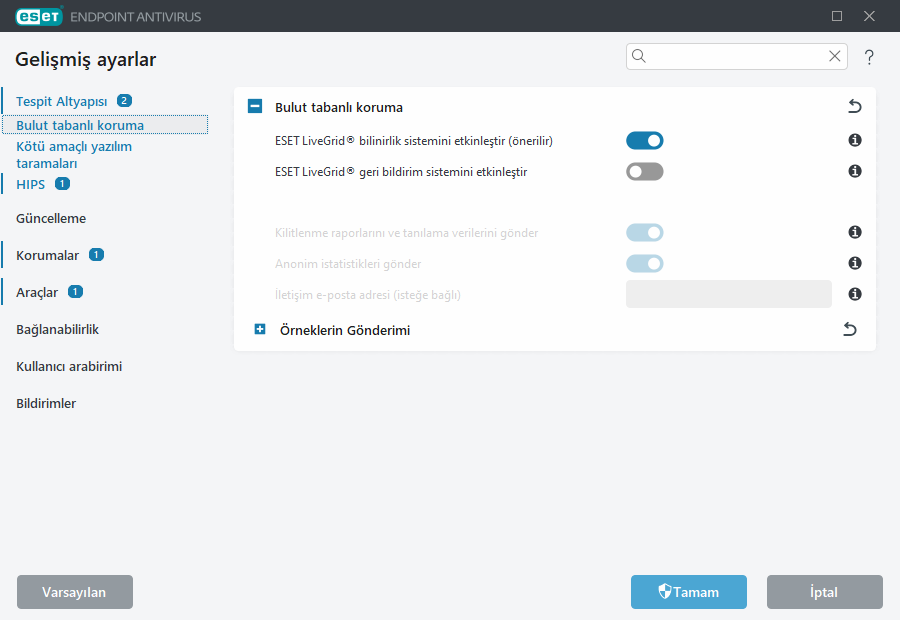 ESET LiveGrid® Gelişmiş ayarlar