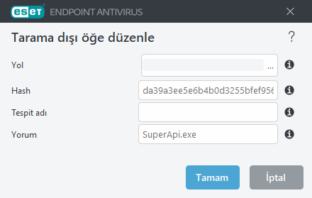 Tarama dışı bırakma hash'i düzenle