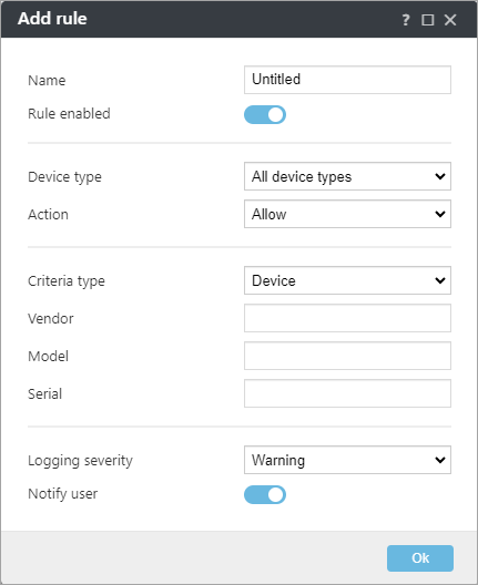 Вікно додавання правила Вікно додавання правила