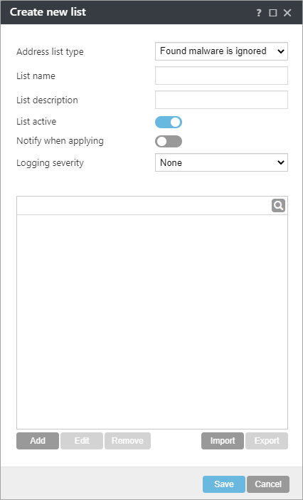 Create new list window