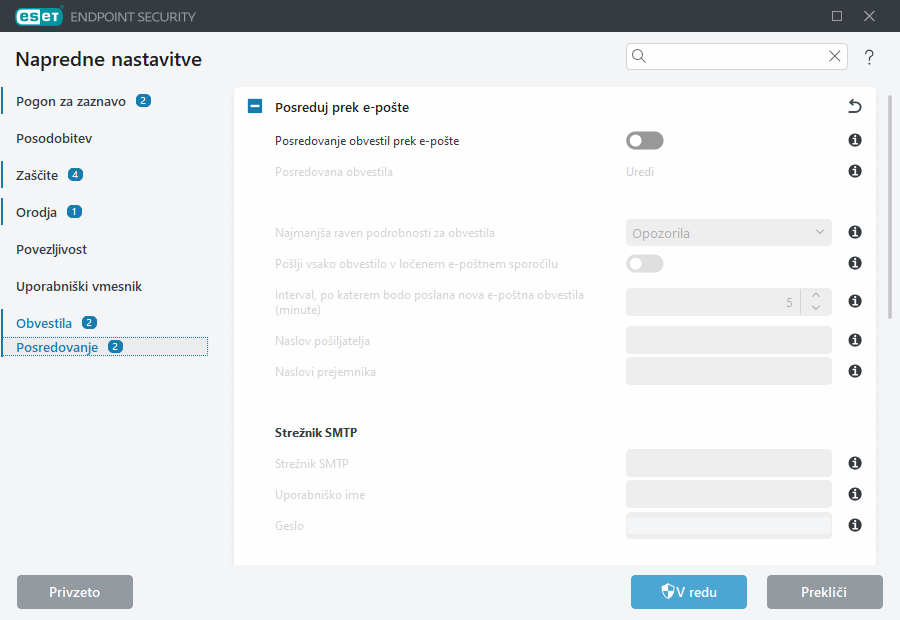 Napredne nastavitve posredovanja Napredne nastavitve posredovanja