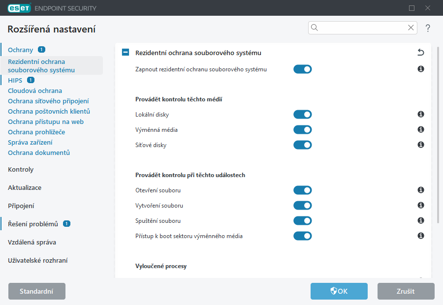 Rozšířená nastavení