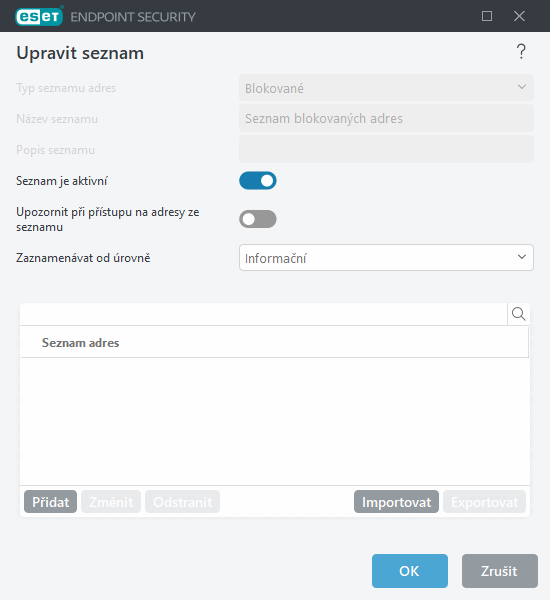 Správa seznamu URL adres