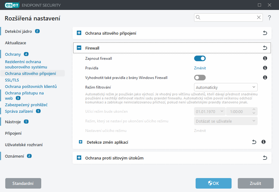 Rozšířená nastavení firewallu