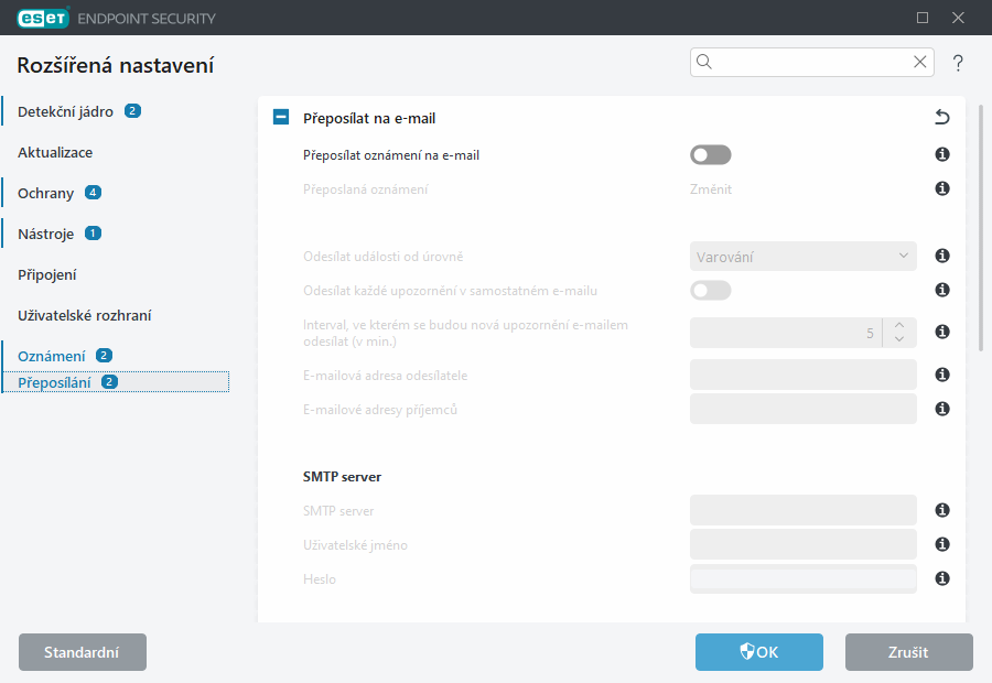 Rozšířená nastavení přeposílání