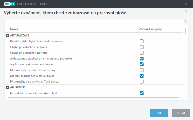Oznámení na pracovní ploše