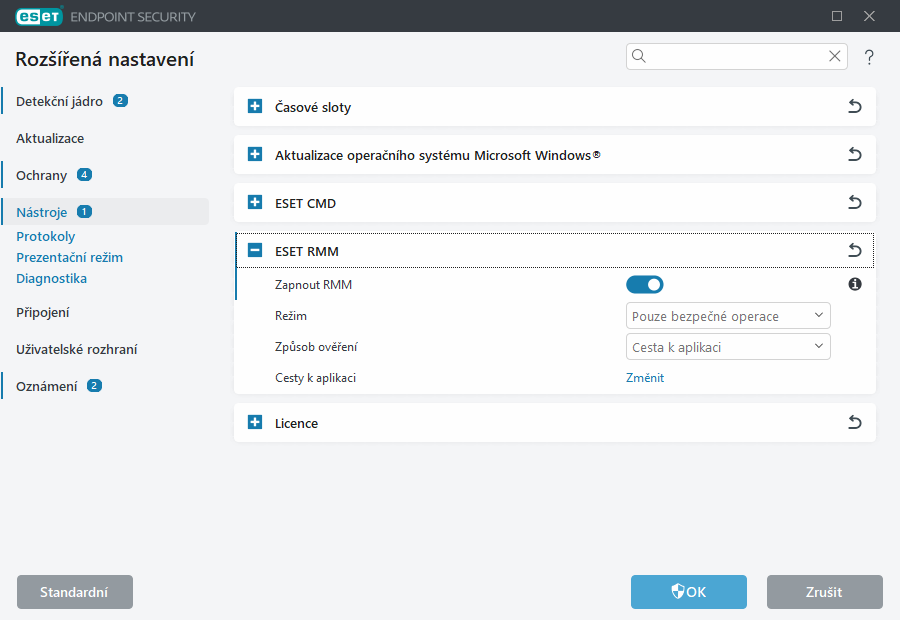 ESET RMM rozšířená nastavení