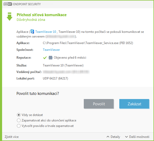 Příchozí síťová komunikace