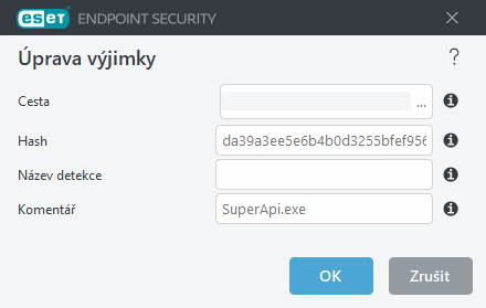 Upravit výjimku pro hash