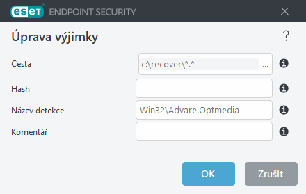 Upravit výjimku pro hrozby