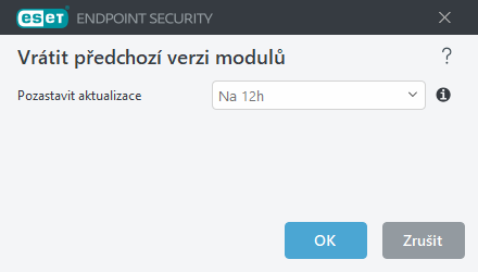 Interval pro obnovení předchozí verze modulů