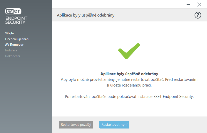 Restartujte a pokračujte v instalaci