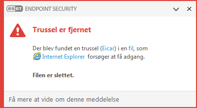 Meddelelsesvindue – Truslen er fjernet