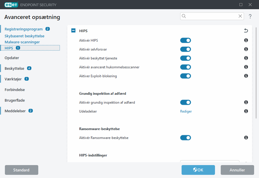 Avanceret opsætning af Host-based Intrusion Prevention System