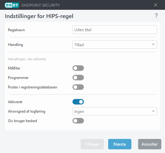 Indstillinger for HIPS-regel